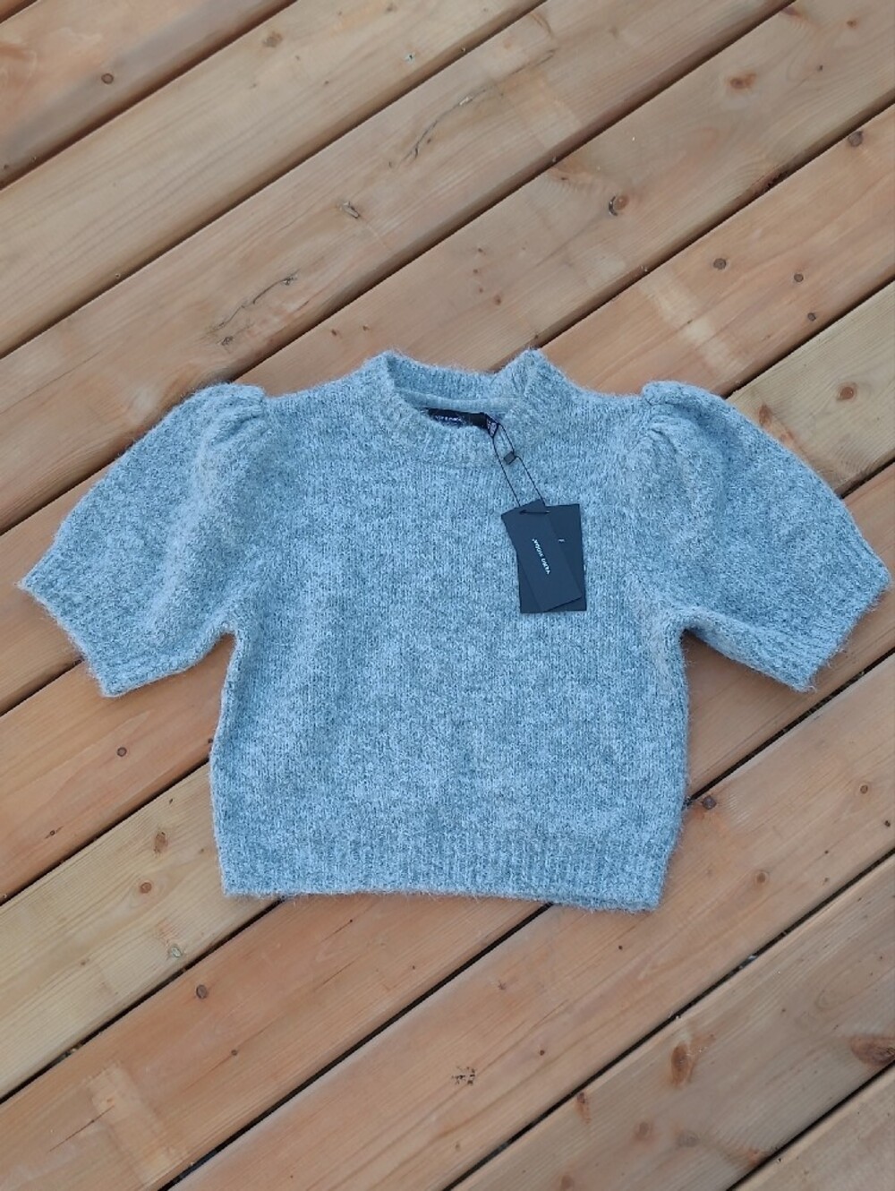 New Vero Moda Women's Heather Gray Puff Sleeve Sweater Top Size M